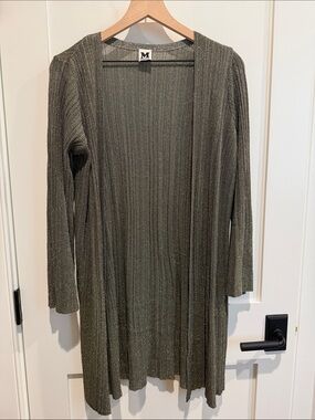 Missoni Olive Metallic Ribbed Open-Front Cardigan